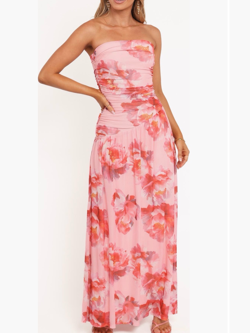 Petal & Pup Pink Floral Strapless Maxi Dress